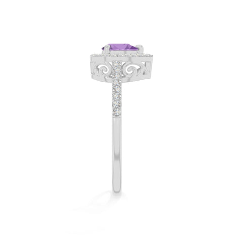 natural amethyst solitaire halo engagement rings in sterling silver 
