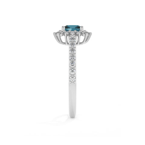 natural london blue topaz cushion half eterity halo solitaire engagement ring