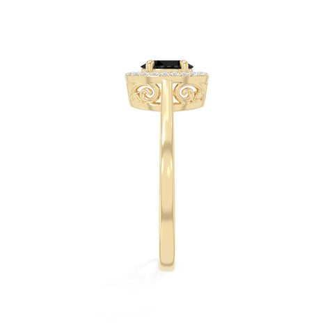 natural black onyx solitaire halo engagement rings in yellow gold vermeil