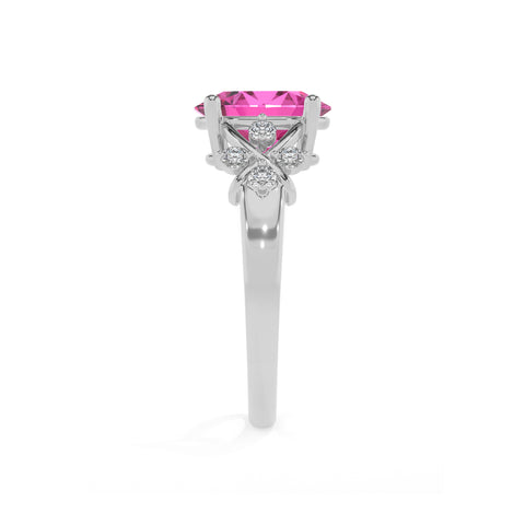 lab-grown pink-sapphire oval criss cross solitaire engagement ring