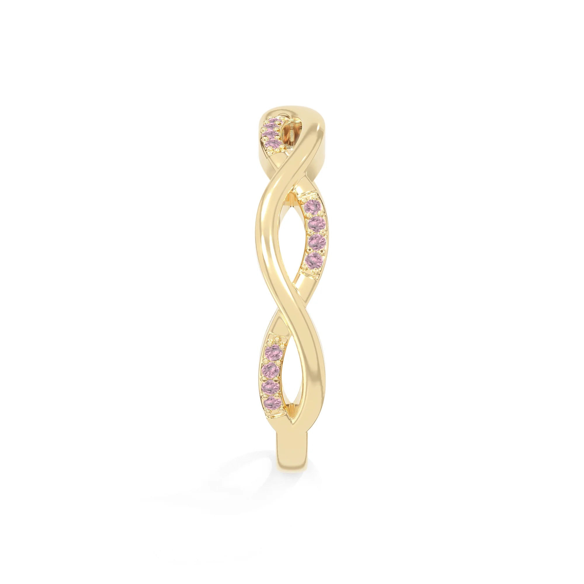 natural pink tourmaline twisted wedding band rings in yellow gold vermeil