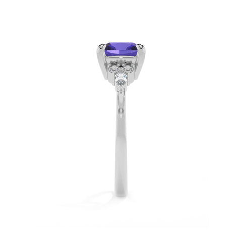 lab-grown tanzanite cushion solitaire engagement ring