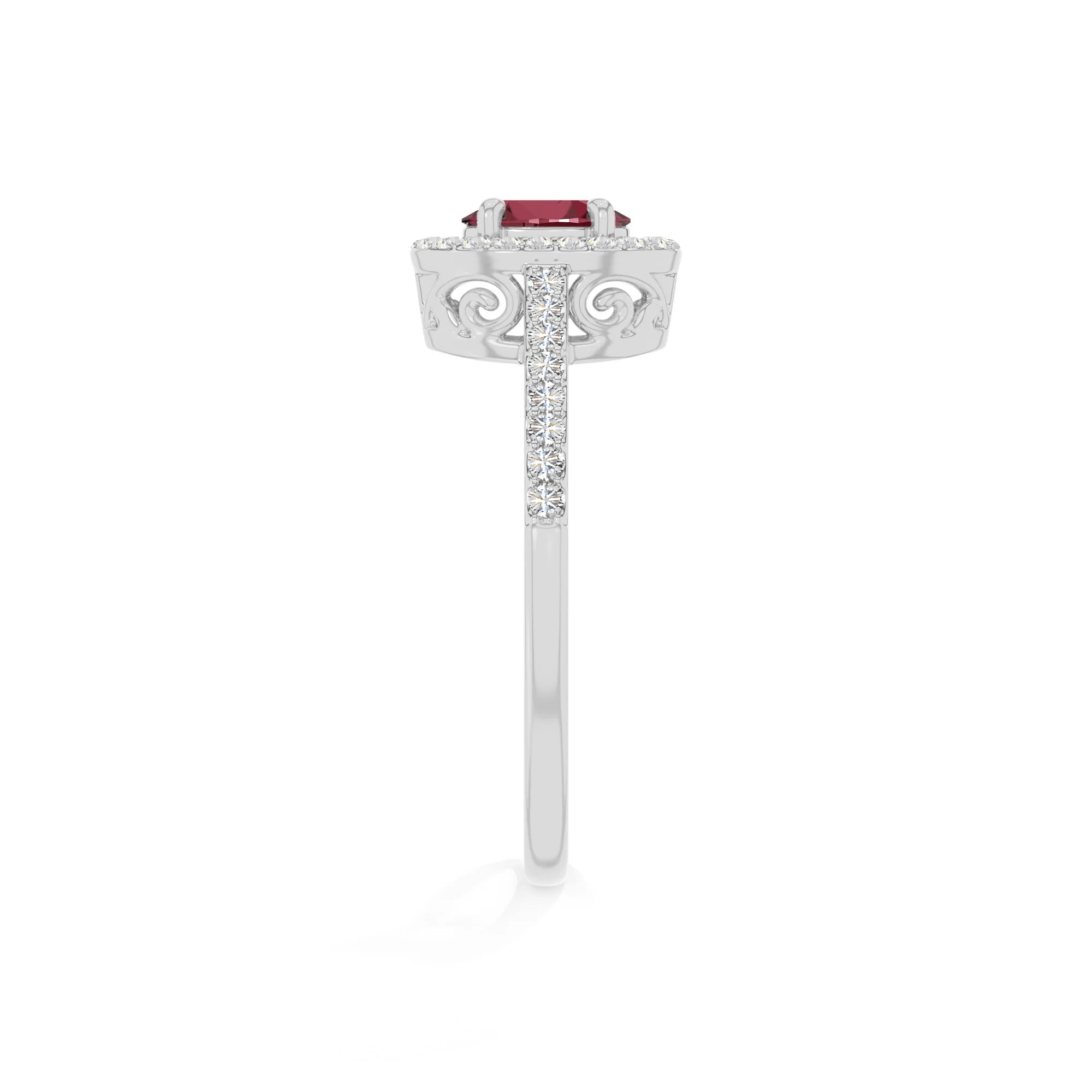 natural ruby solitaire halo engagement rings in sterling silver 