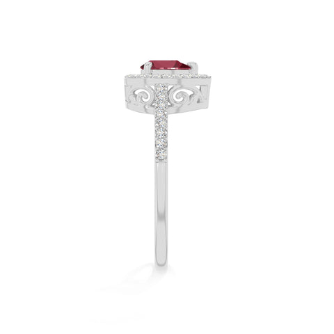 natural ruby solitaire halo engagement rings in sterling silver 