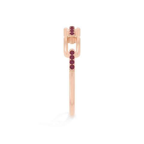 natural ruby interlocking wedding band rings in rose gold vermeil