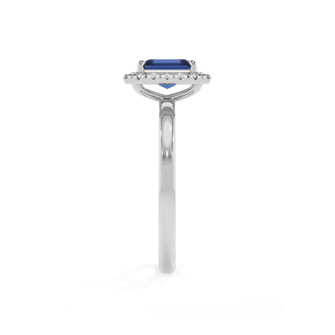 lab-grown blue-sapphire emerald halo solitaire engagement ring