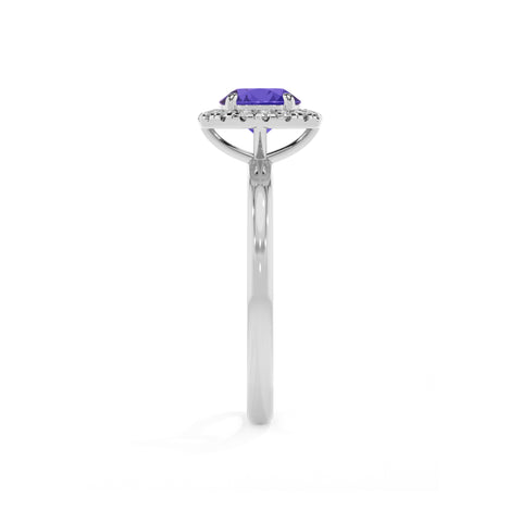 lab-grown tanzanite round halo solitaire engagement ring