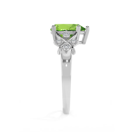 natural peridot pear criss cross solitaire engagement ring