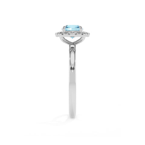 lab grown aquamarine cushion halo solitaire engagement ring