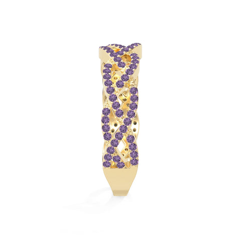natural amethyst twisted braided wedding band rings in yellow gold vermeil