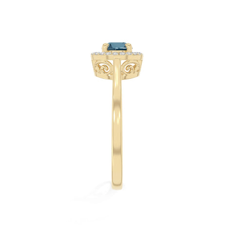 natural london blue topaz solitaire halo engagement rings in yellow gold vermeil