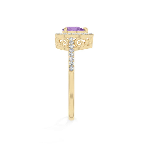 natural amethyst solitaire halo engagement rings in yellow gold vermeil