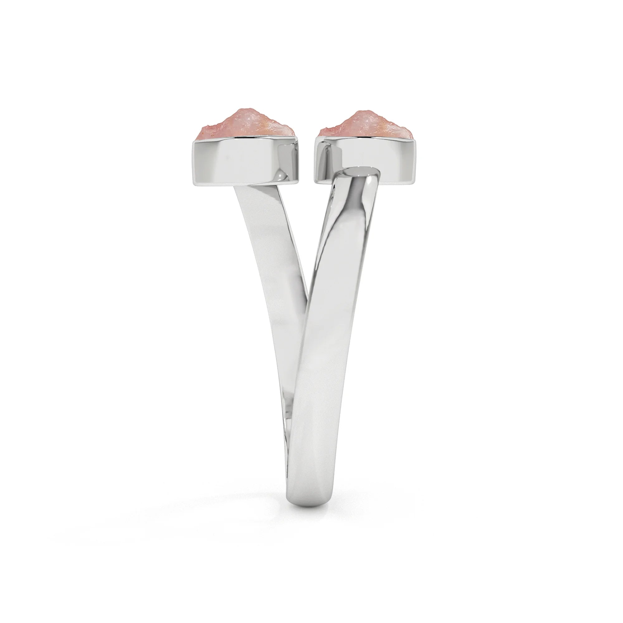 rose-quartz rough shape stackable bezel-set ring