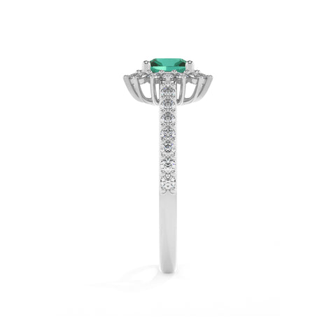 lab-grown emerald cushion half eterity halo solitaire engagement ring