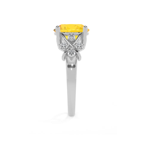 lab-grown yellow-sapphire round criss cross solitaire engagement ring