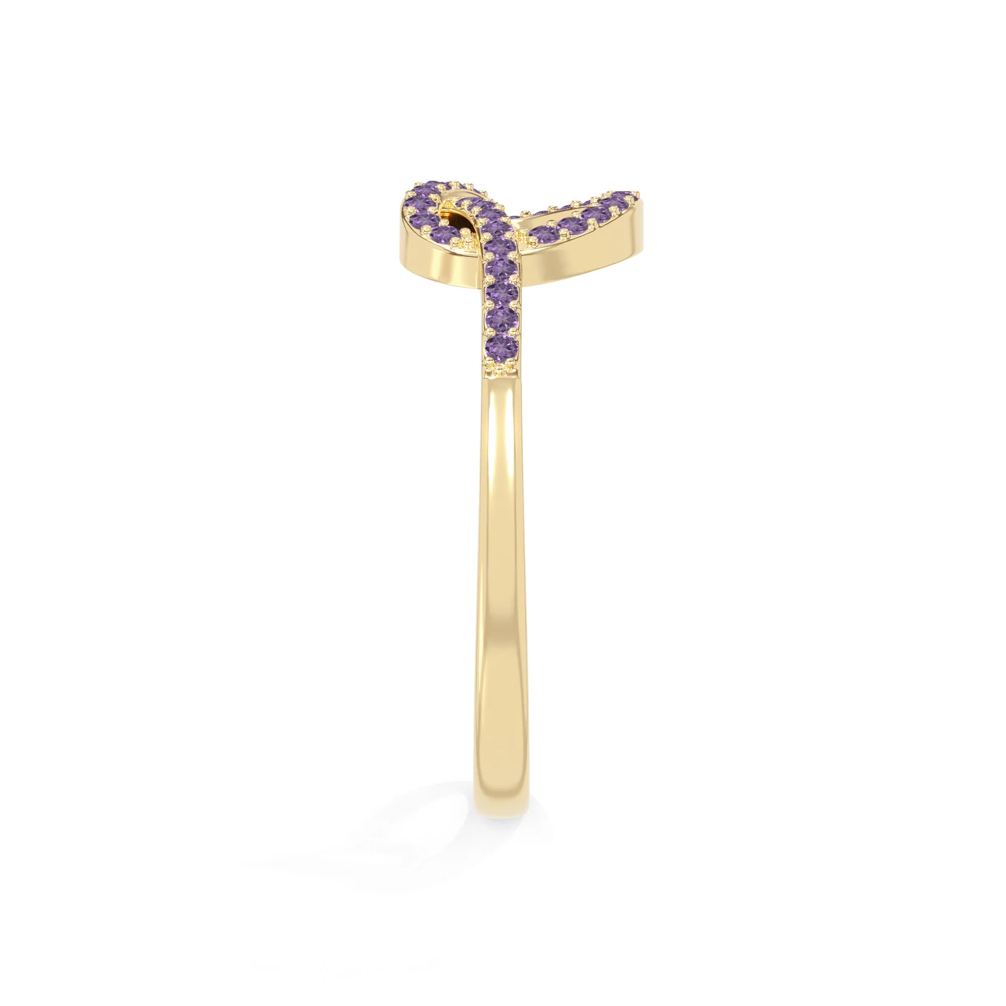 natural amethyst infinity knot promise rings in yellow gold vermeil