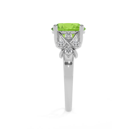 natural peridot round criss cross solitaire engagement ring