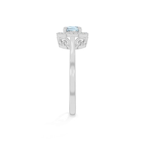 natural aquamarine solitaire halo engagement rings in sterling silver 