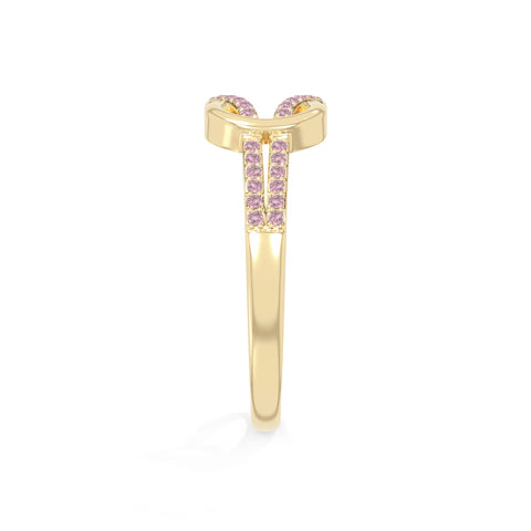 natural pink tourmaline infinity knot promise rings in yellow gold vermeil