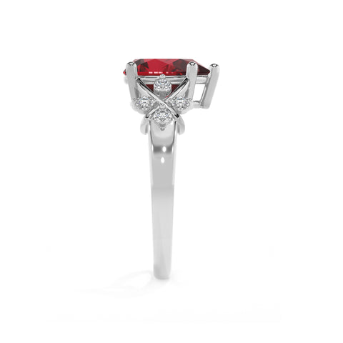 lab-grown ruby pear criss cross solitaire engagement ring