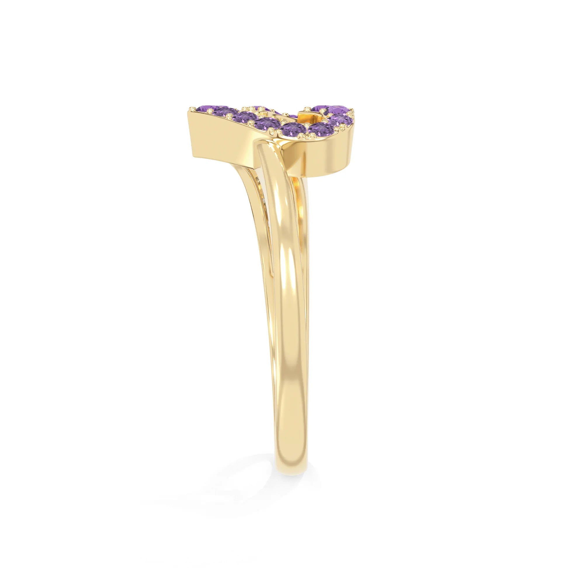 natural amethyst heart promise rings in yellow gold vermeil