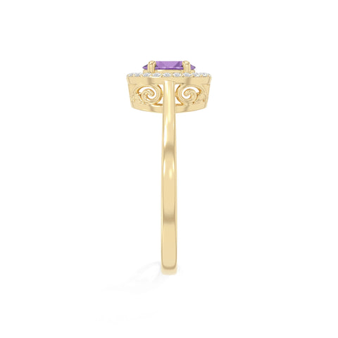natural amethyst solitaire halo engagement rings in yellow gold vermeil