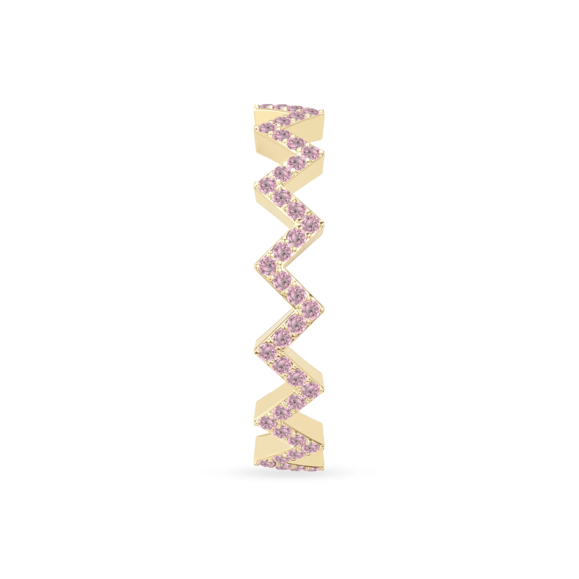 natural pink tourmaline zig-zag wedding band rings in yellow gold vermeil