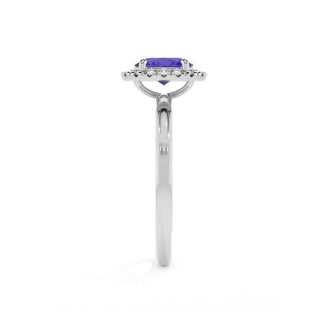 lab-grown tanzanite oval halo solitaire engagement ring