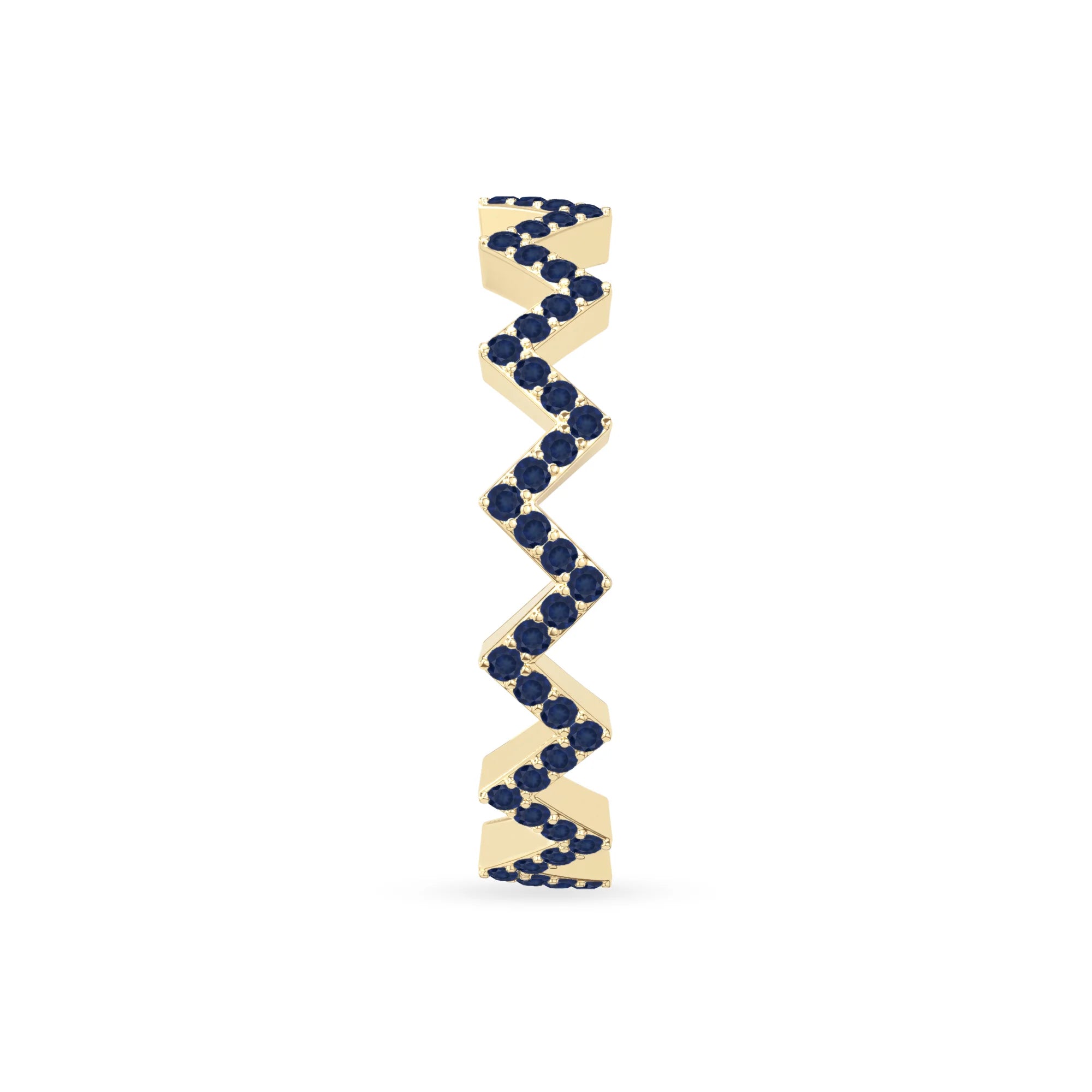 natural blue sapphire zig-zag wedding band rings in yellow gold vermeil