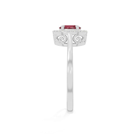 natural ruby solitaire halo engagement rings in sterling silver 