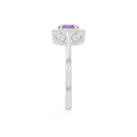 natural amethyst solitaire halo engagement rings in sterling silver 