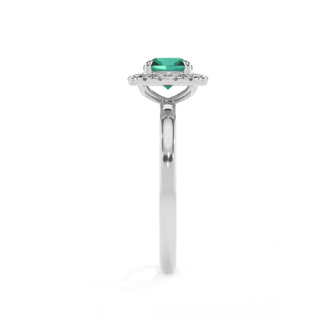 lab-grown emerald cushion halo solitaire engagement ring