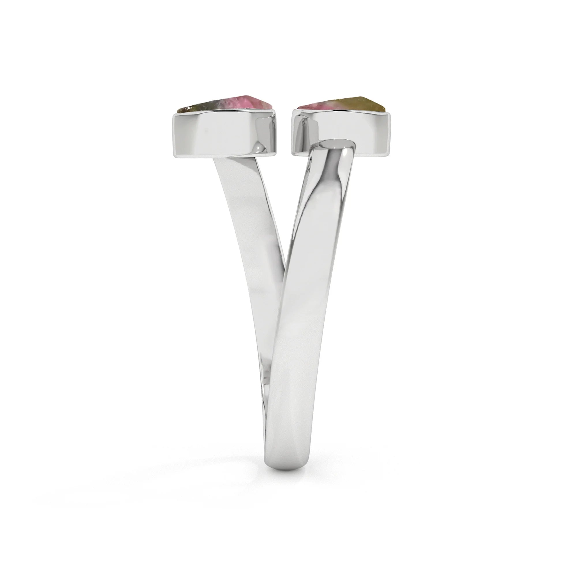 watermelon-tourmaline rough shape stackable bezel-set ring