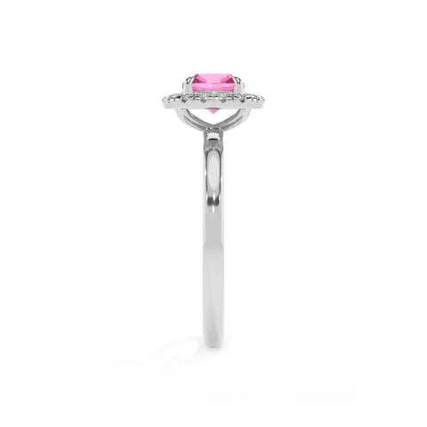 lab-grown pink-sapphire cushion halo solitaire engagement ring