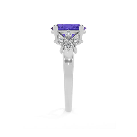 lab-grown tanzanite oval criss cross solitaire engagement ring