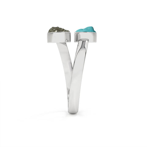 pyrite-turquoise rough shape stackable bezel-set ring