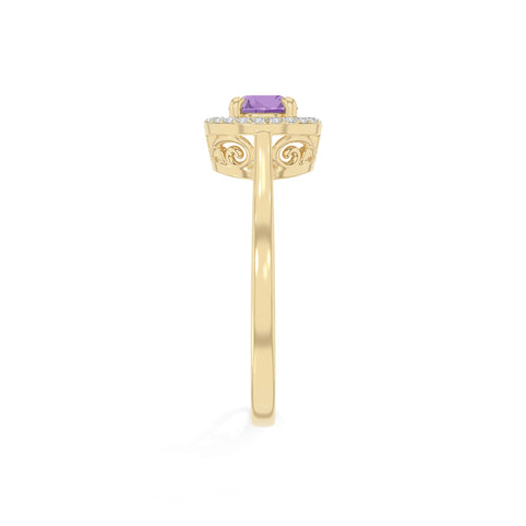 natural amethyst solitaire halo engagement rings in yellow gold vermeil