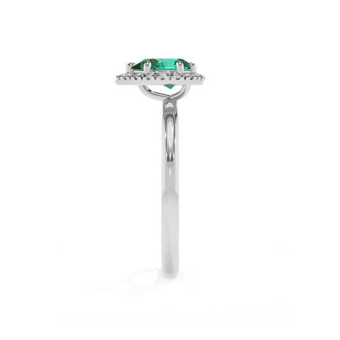 lab-grown emerald pear halo solitaire engagement ring