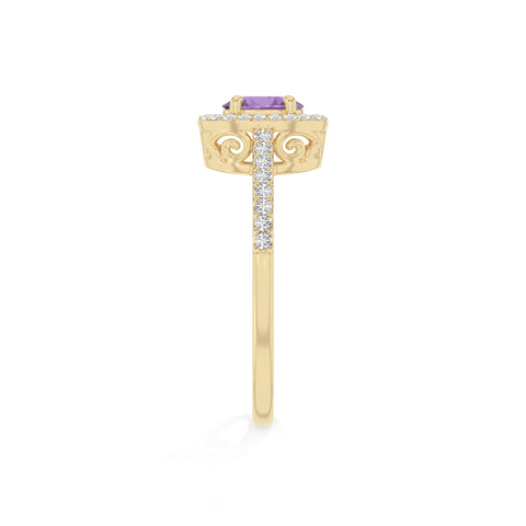 natural amethyst solitaire halo engagement rings in yellow gold vermeil