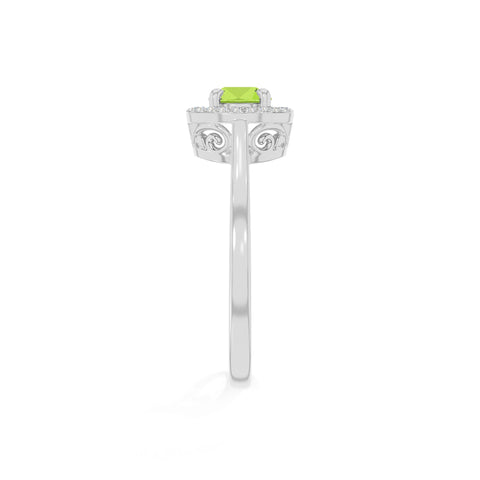 natural peridot solitaire halo engagement rings in sterling silver 