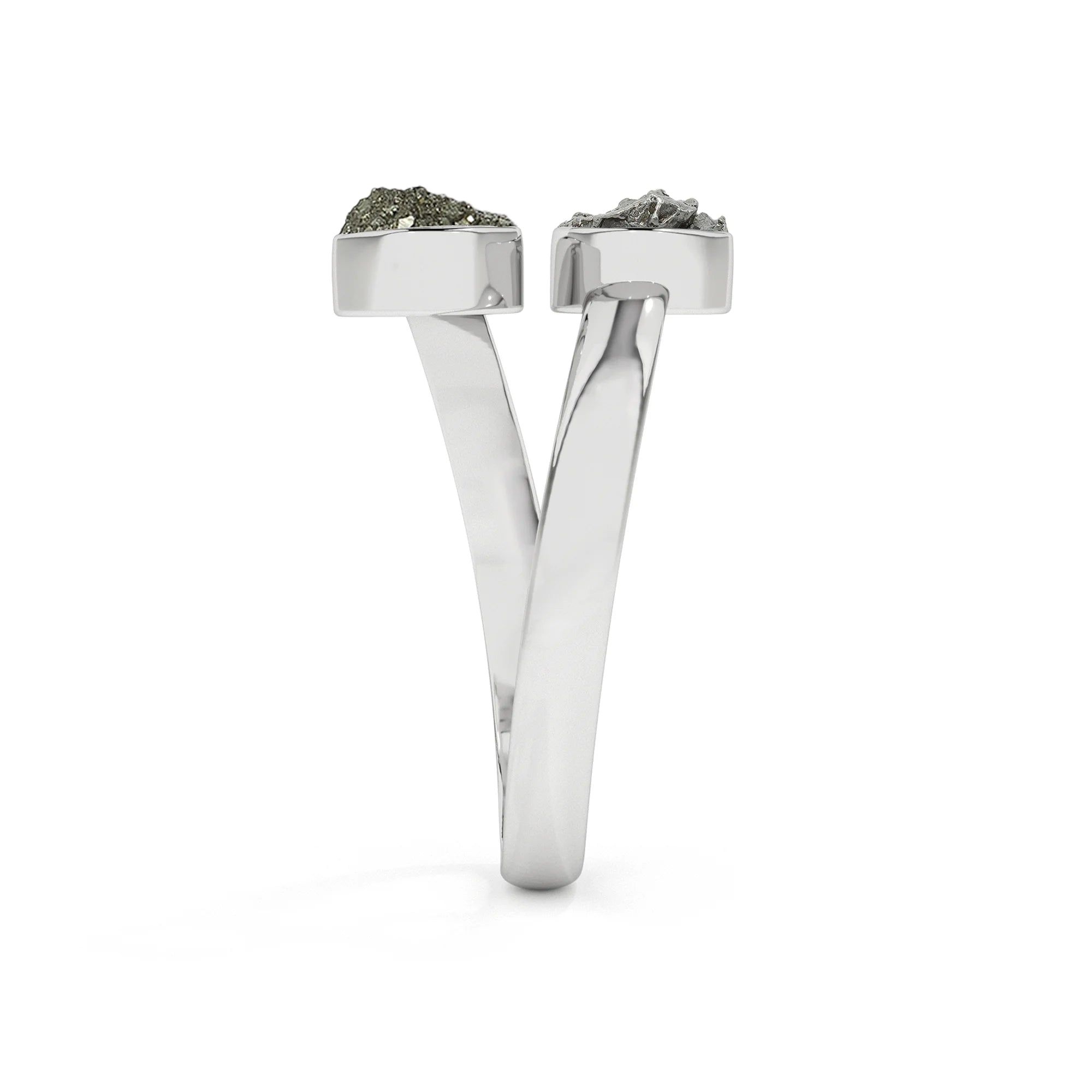 meteorite-pyrite rough shape stackable bezel-set ring