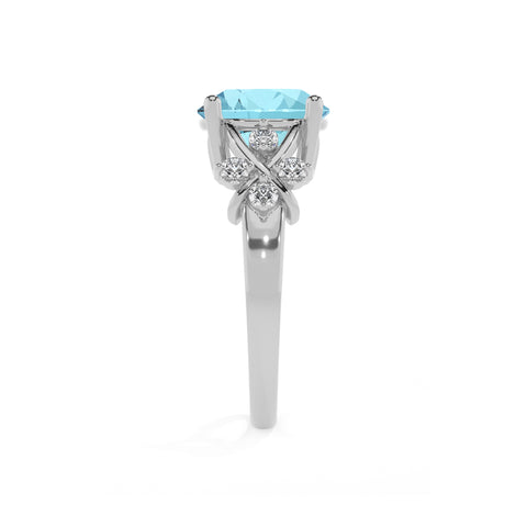 lab grown aquamarine round criss cross solitaire engagement ring