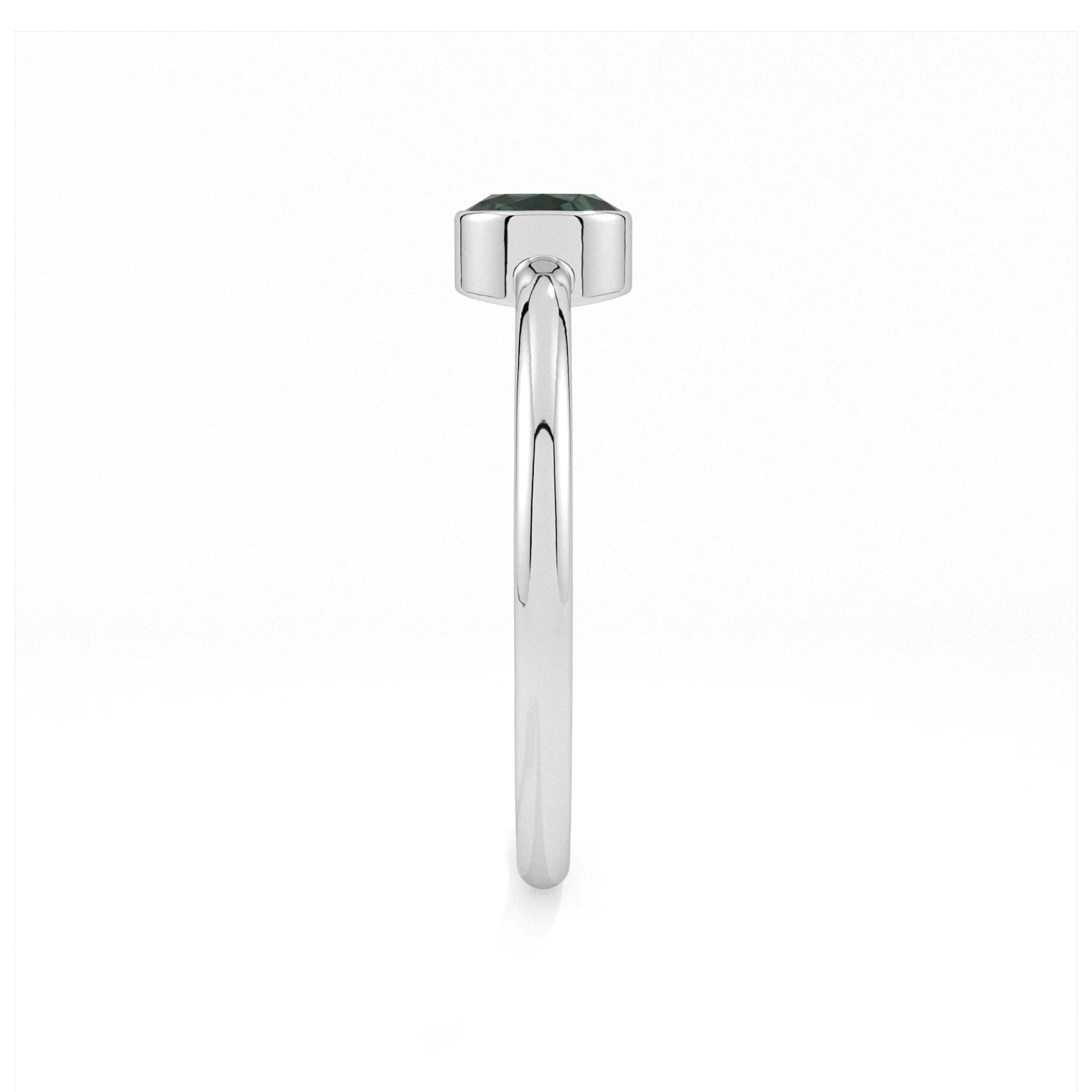 green tourmaline round cut stackable bezel-set ring