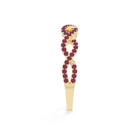 natural ruby twisted wedding band rings in yellow gold vermeil