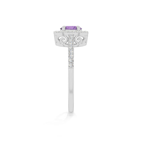 natural amethyst solitaire halo engagement rings in sterling silver 