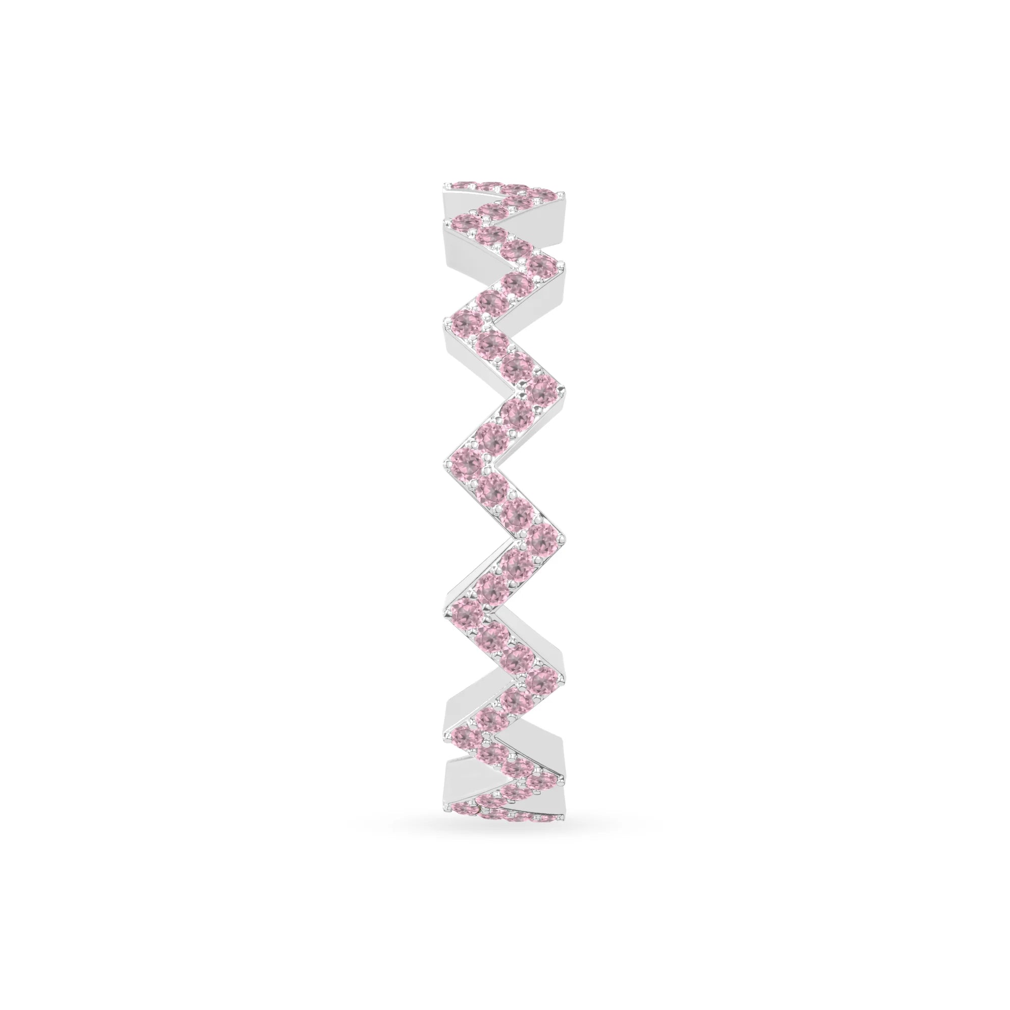 natural pink tourmaline zig-zag wedding band rings in sterling silver 