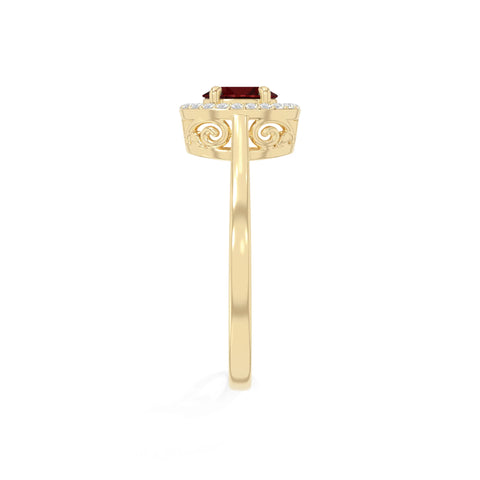 natural garnet solitaire halo engagement rings in yellow gold vermeil