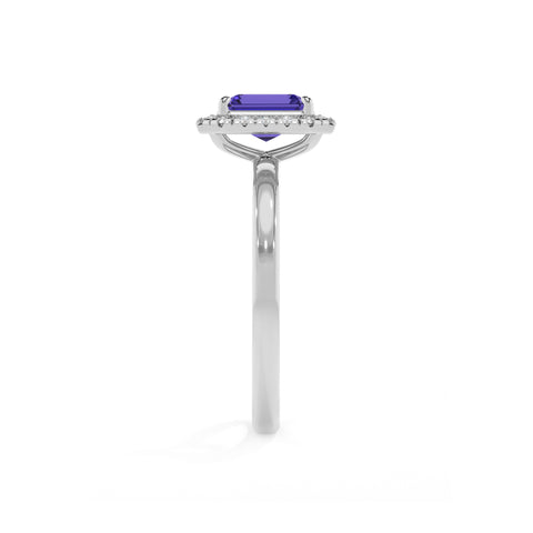 lab-grown tanzanite emerald halo solitaire engagement ring