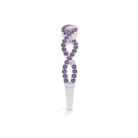 natural amethyst twisted wedding band rings in sterling silver 