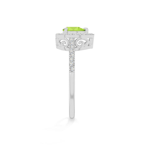 natural peridot solitaire halo engagement rings in sterling silver 